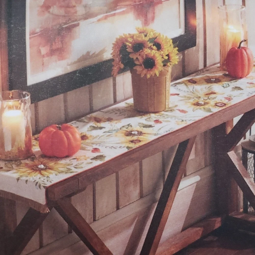 The Farmhouse Rachel Ashwell 72 x 16 Beaded Sunflower Fringed Table Runner